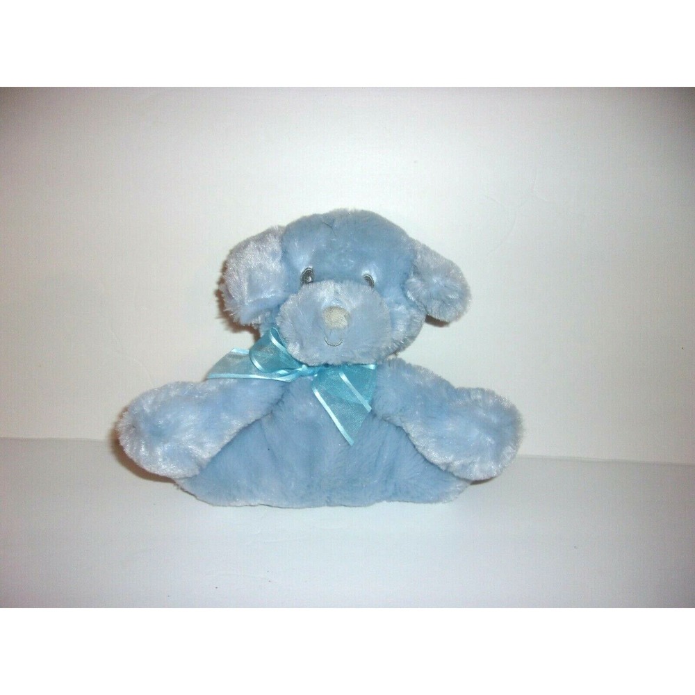 First & Main Light Blue Puppy Dog Plush Rattle Toy Ribbon Bow Sewn Eyes 3384 8"